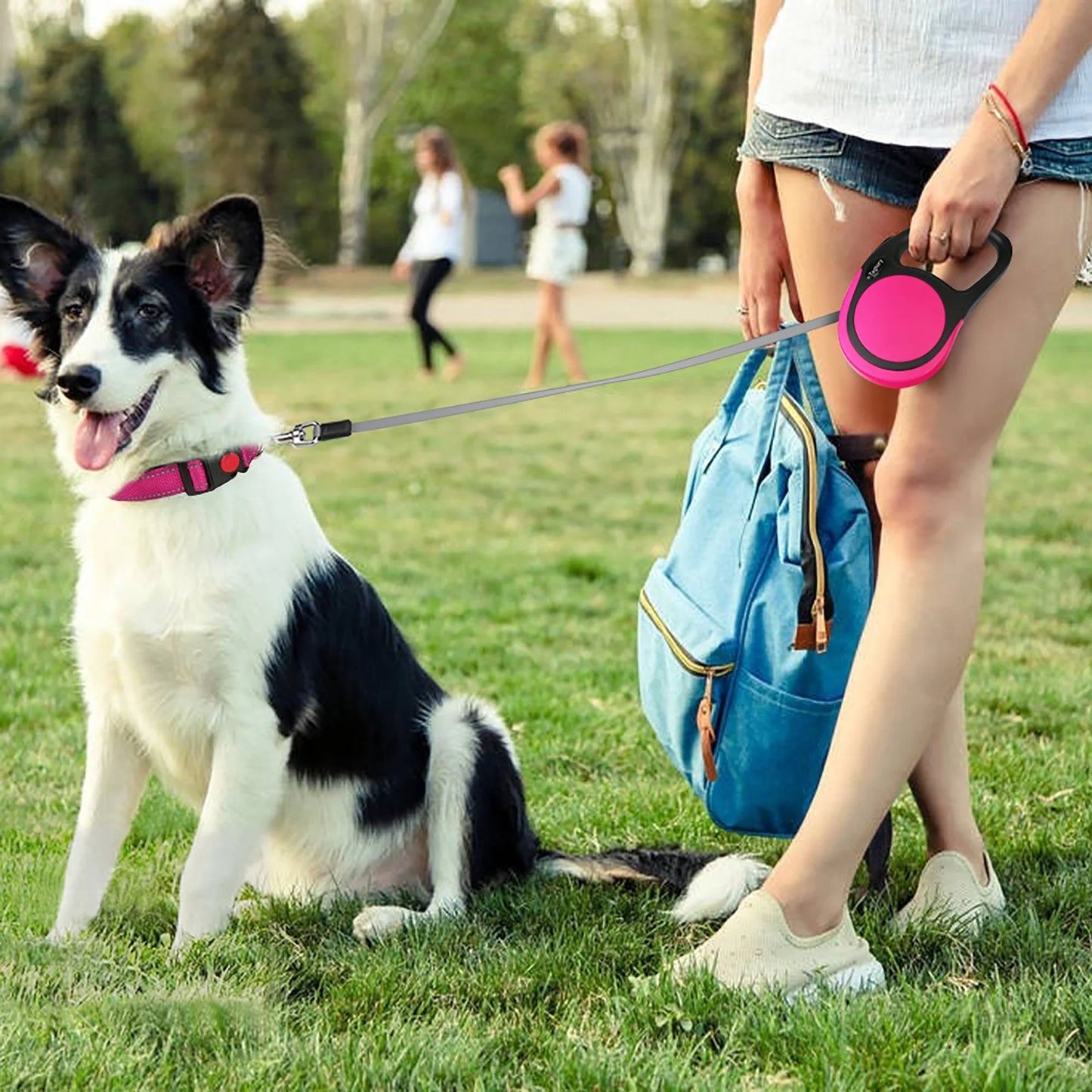 Retractable Dog Leash for Small Dogs, 16Ft anti Slip Handle Dog Leashes for Medium Dog, Pink