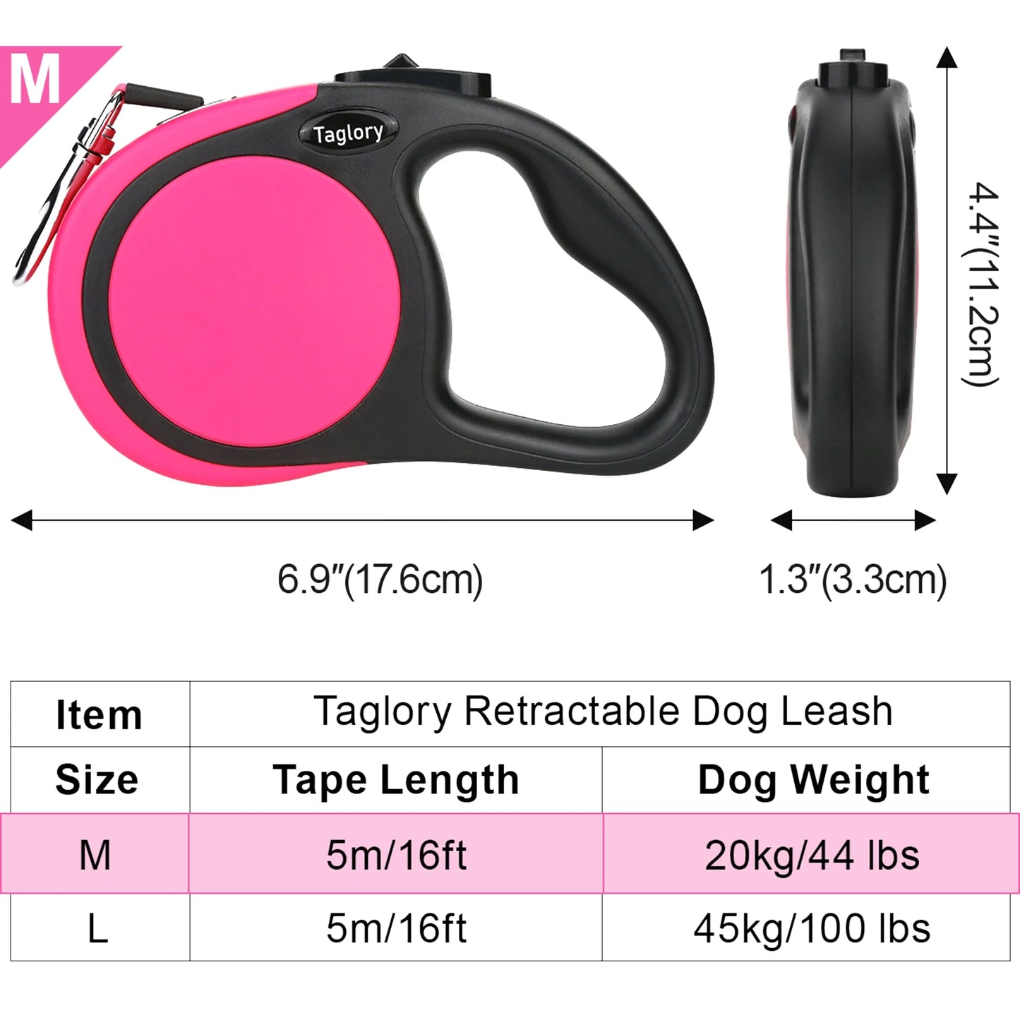 Retractable Dog Leash for Small Dogs, 16Ft anti Slip Handle Dog Leashes for Medium Dog, Pink