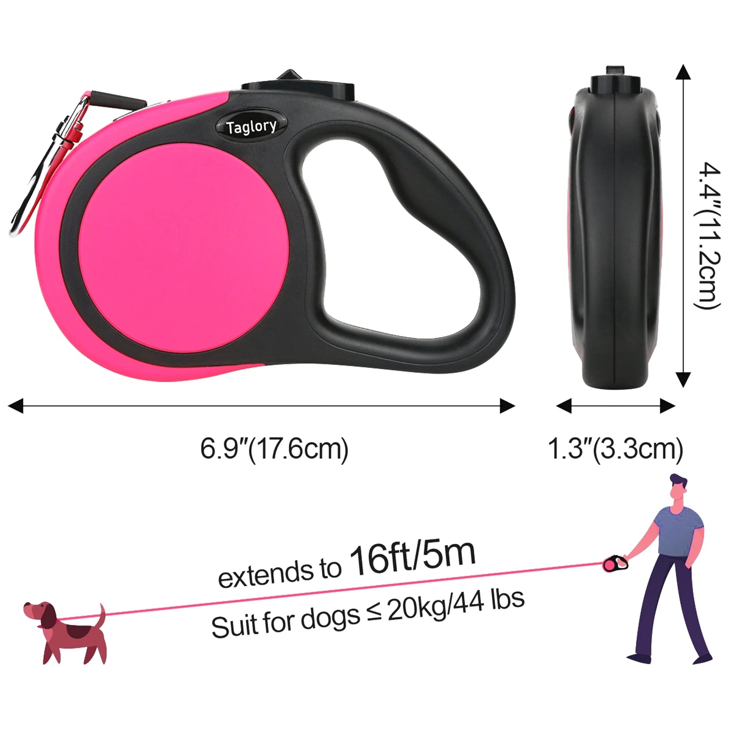 Retractable Dog Leash for Small Dogs, 16Ft anti Slip Handle Dog Leashes for Medium Dog, Pink