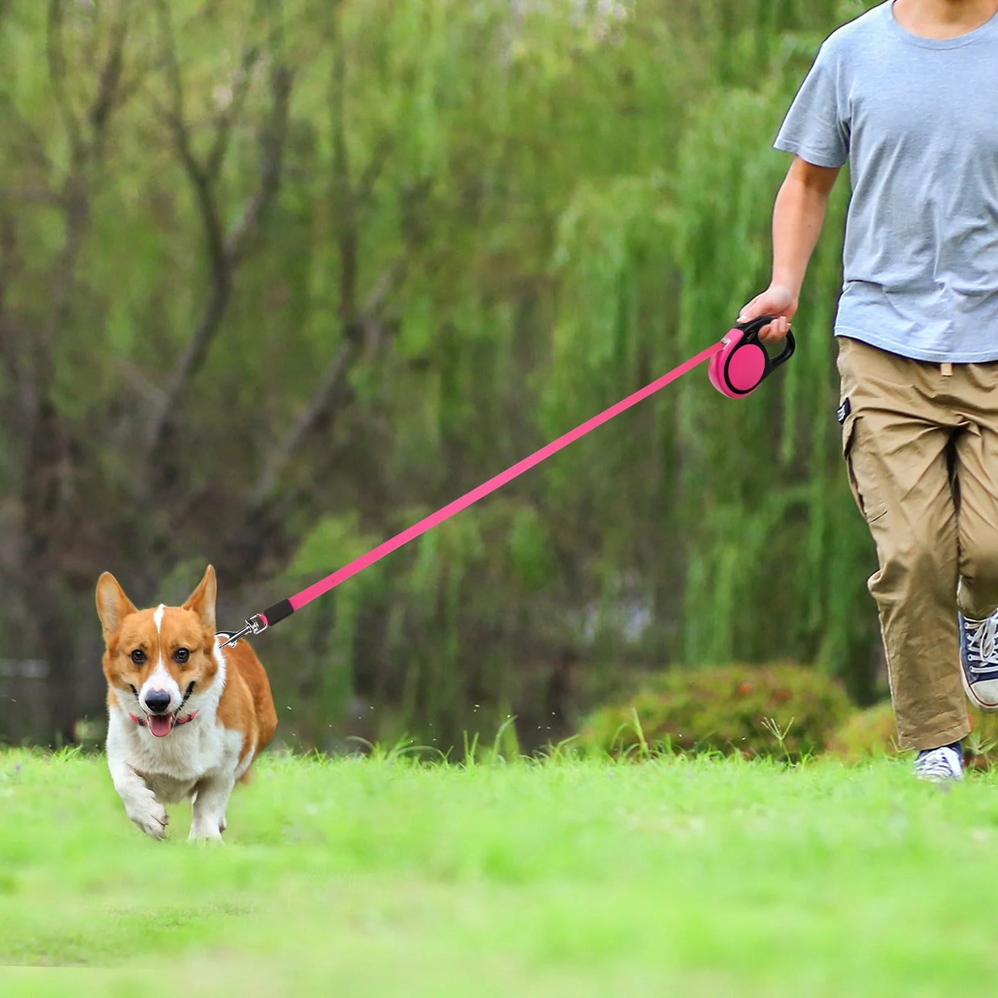 Retractable Dog Leash for Small Dogs, 16Ft anti Slip Handle Dog Leashes for Medium Dog, Pink