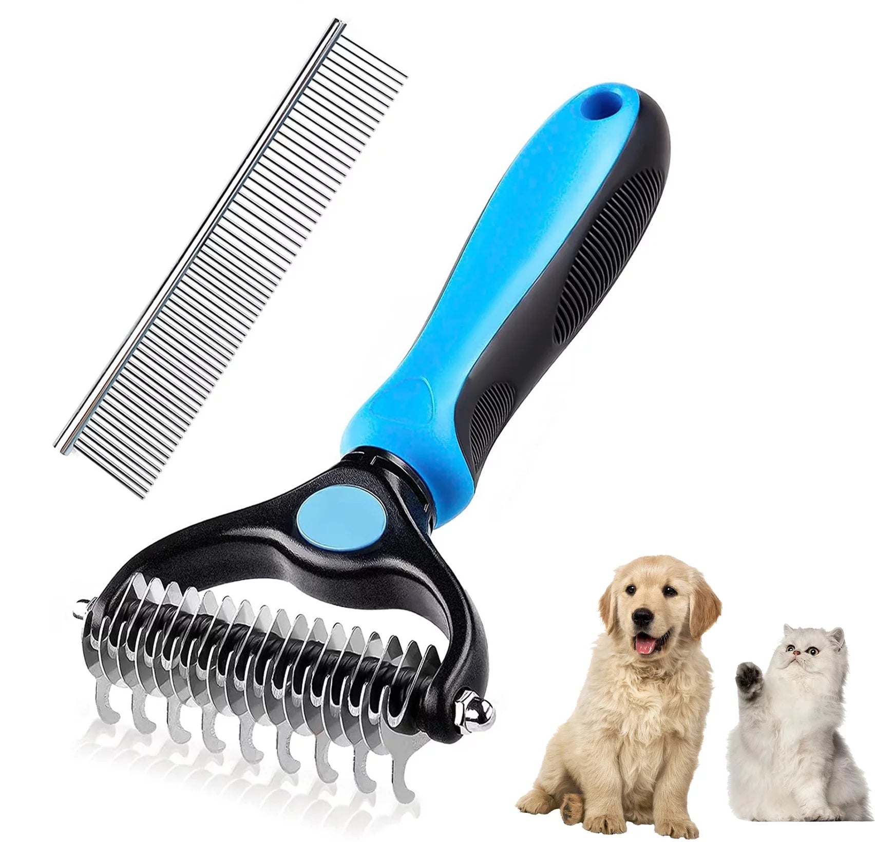 Say goodbye to shedding! 🐾✨ Get your pup's coat looking fabulous with our Undercoat Rake & Grooming Brush Set! 🐶❤️ #DogGrooming #Deshedding
