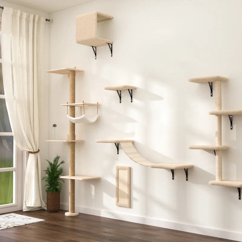 Elevate Your Cat's Playtime with Our 6-Piece Wall-Mounted Climbing Tree! 🐾🌟