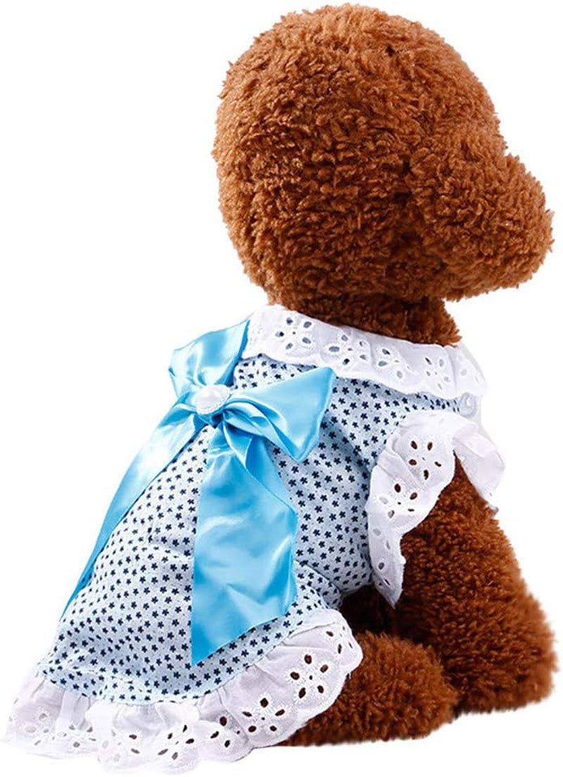 Girl Dog Pet Dress Cute Lace Skirt Dresses for Girl Cat Puppy Doggie Clothing for Party Costumes (XL, Blue)