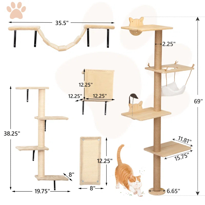 Elevate Your Cat's Playtime with Our 6-Piece Wall-Mounted Climbing Tree! 🐾🌟