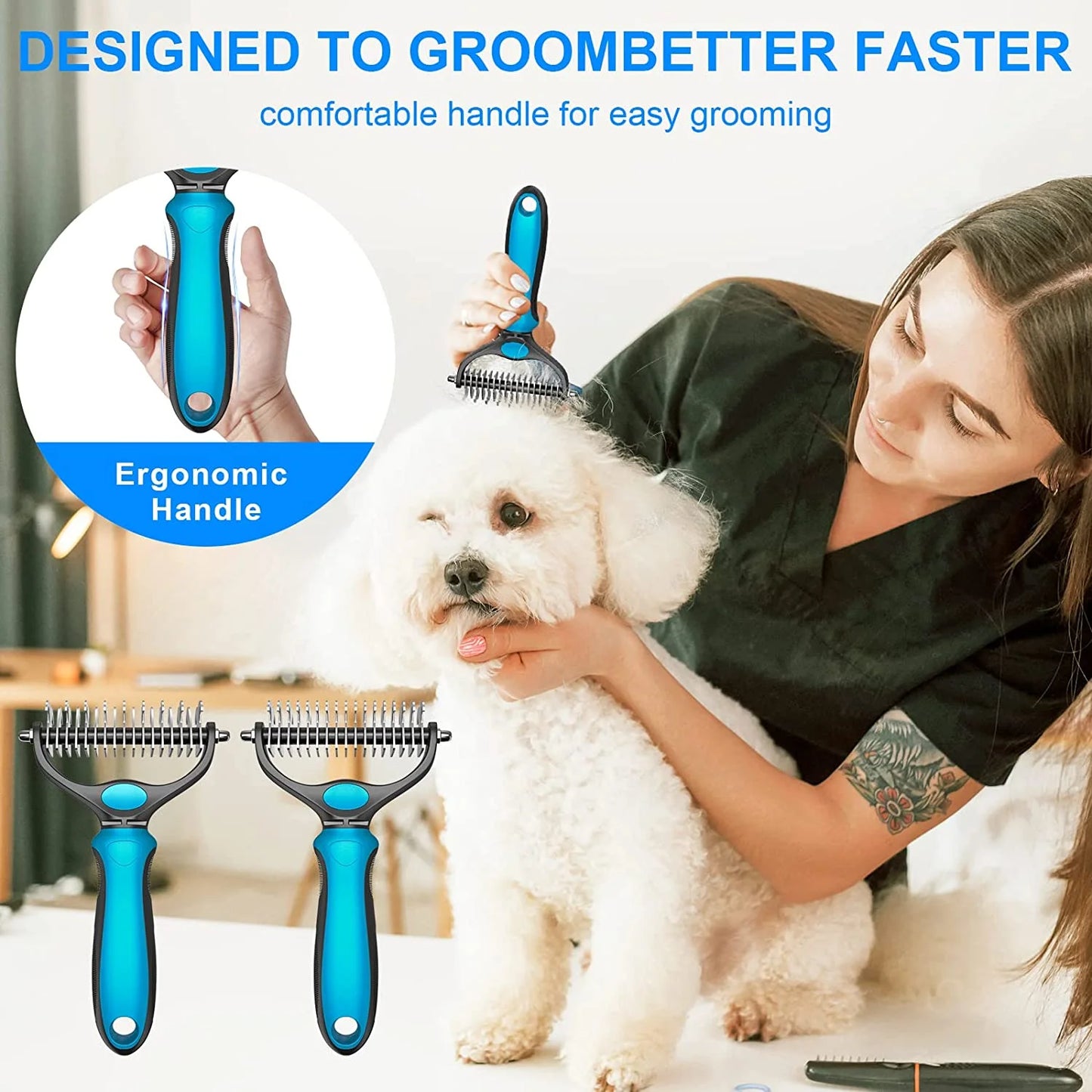 Say goodbye to shedding! 🐾✨ Get your pup's coat looking fabulous with our Undercoat Rake & Grooming Brush Set! 🐶❤️ #DogGrooming #Deshedding