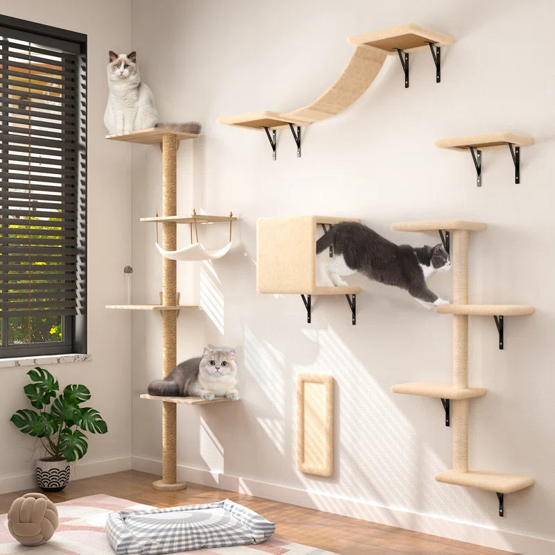 Elevate Your Cat's Playtime with Our 6-Piece Wall-Mounted Climbing Tree! 🐾🌟