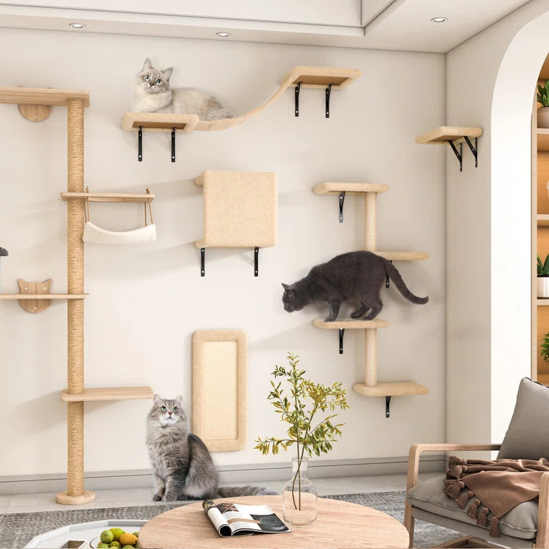 Elevate Your Cat's Playtime with Our 6-Piece Wall-Mounted Climbing Tree! 🐾🌟